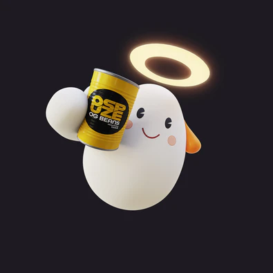 A rendered image of OSPUZE mascot, YamaTama, holding the OG Can of Beans so that it could be more easily seen by members of THE FINALS Discord community.