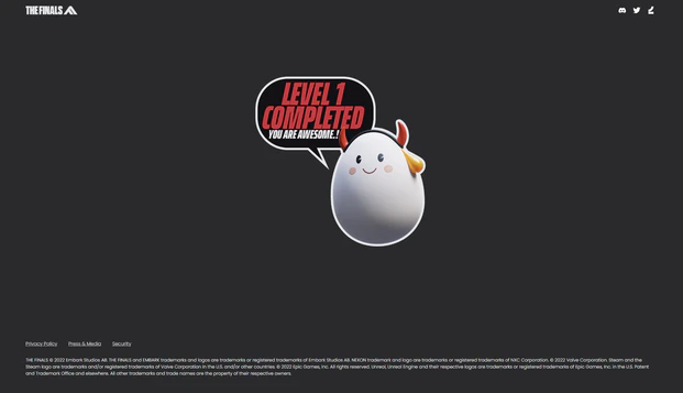 THE FINALS website showing the successful completion of the "geocache" easter egg