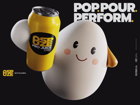 NamaTama, the egg mascot for THE FINALS, advertising OSPUZE "Pop.Pour.Perform".